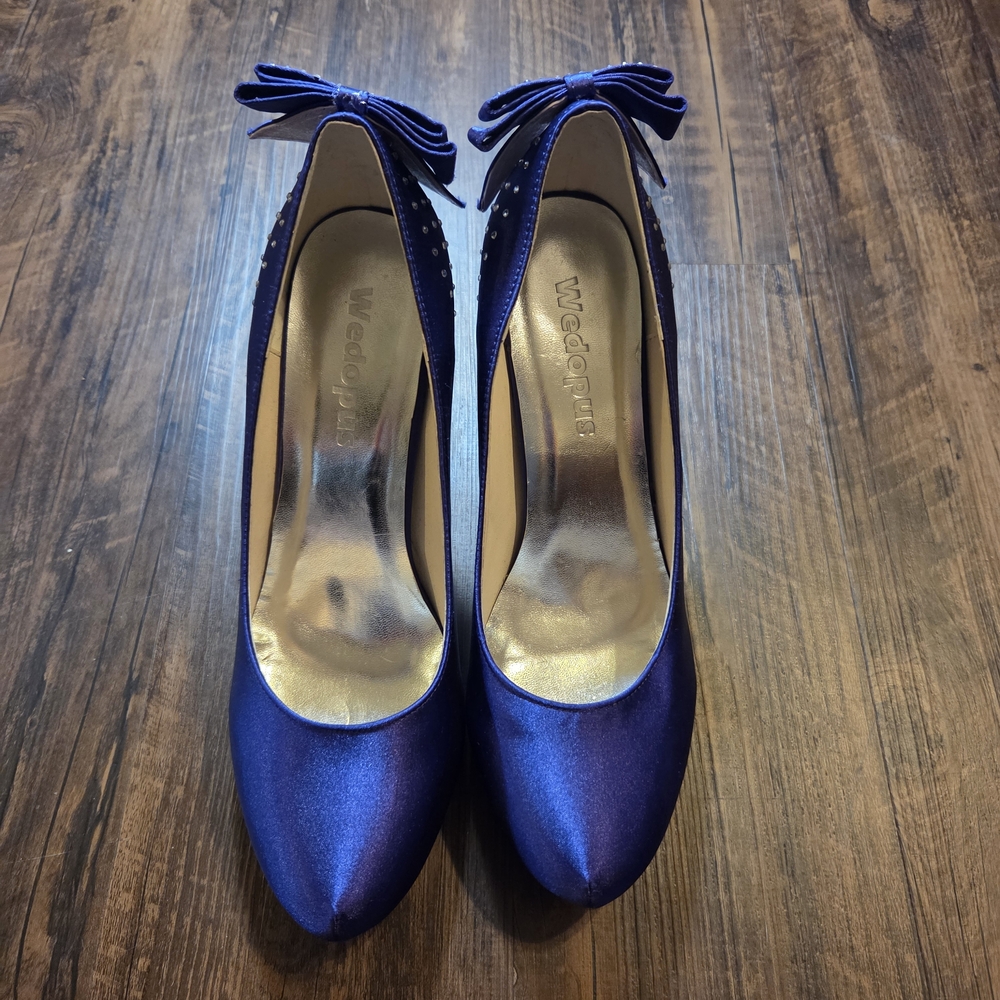 Chic Purple Satin Heels With Gems And Bows